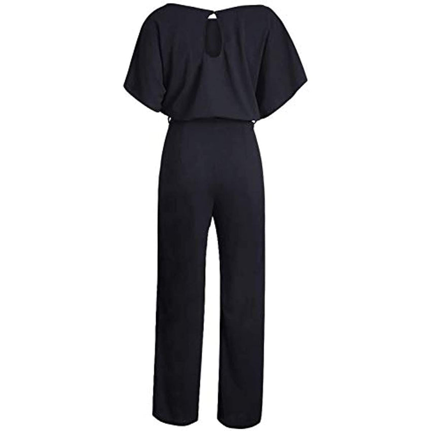 Women Casual Loose Short Sleeve Belted Wide Leg Pant Romper Jumpsuits - 7DAY'S