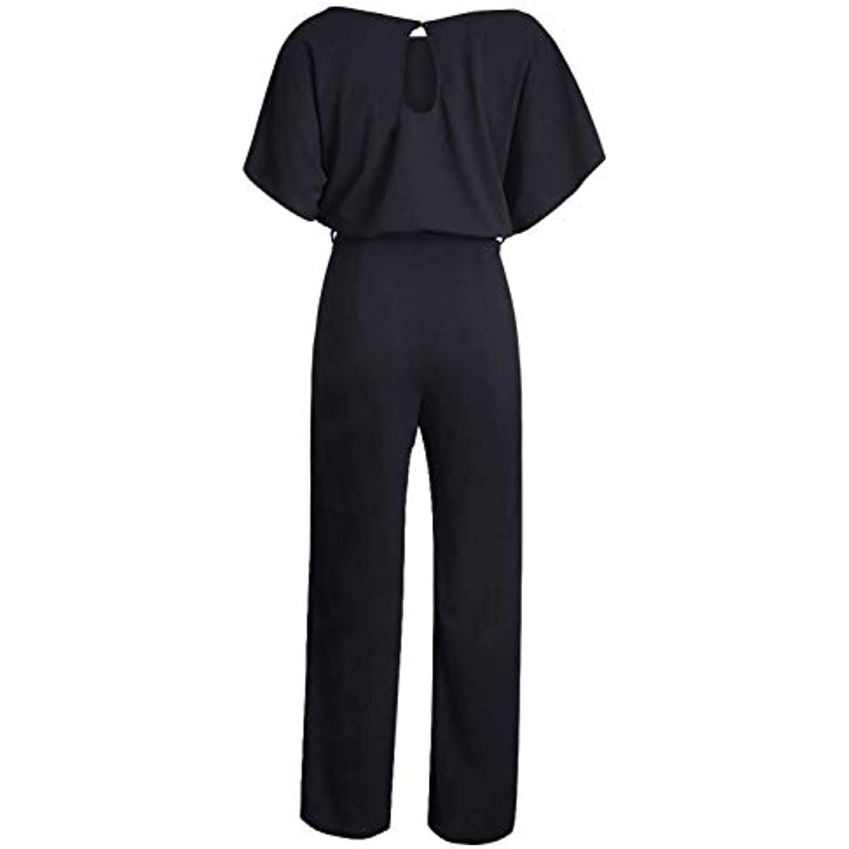 Women Casual Loose Short Sleeve Belted Wide Leg Pant Romper Jumpsuits - 7DAY'S