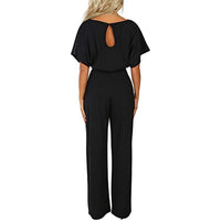 Women Casual Loose Short Sleeve Belted Wide Leg Pant Romper Jumpsuits - 7DAY'S