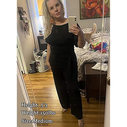 Women Casual Loose Short Sleeve Belted Wide Leg Pant Romper Jumpsuits - 7DAY'S