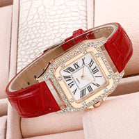 Women Diamond Watch Starry Square Dial Bracelet Watches Ladies Leather Band Quartz Wristwatch Female Clock(No Box) - 7DAY'S
