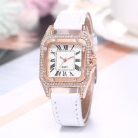 Women Diamond Watch Starry Square Dial Bracelet Watches Ladies Leather Band Quartz Wristwatch Female Clock(No Box) - 7DAY'S