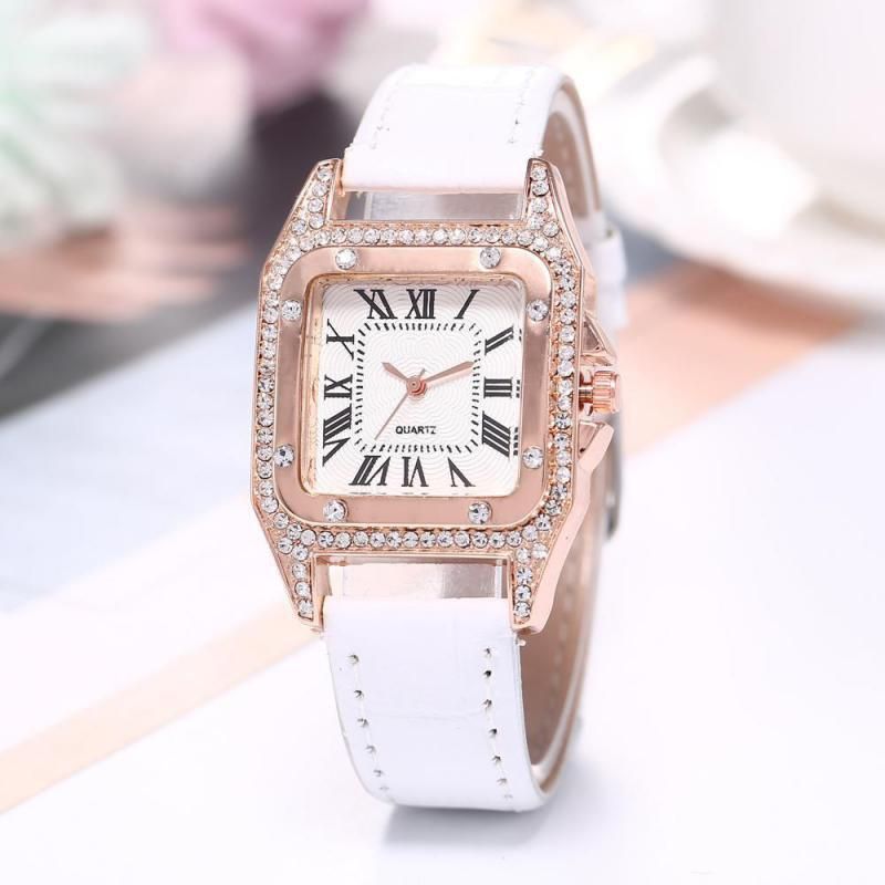 Women Diamond Watch Starry Square Dial Bracelet Watches Ladies Leather Band Quartz Wristwatch Female Clock(No Box) - 7DAY'S