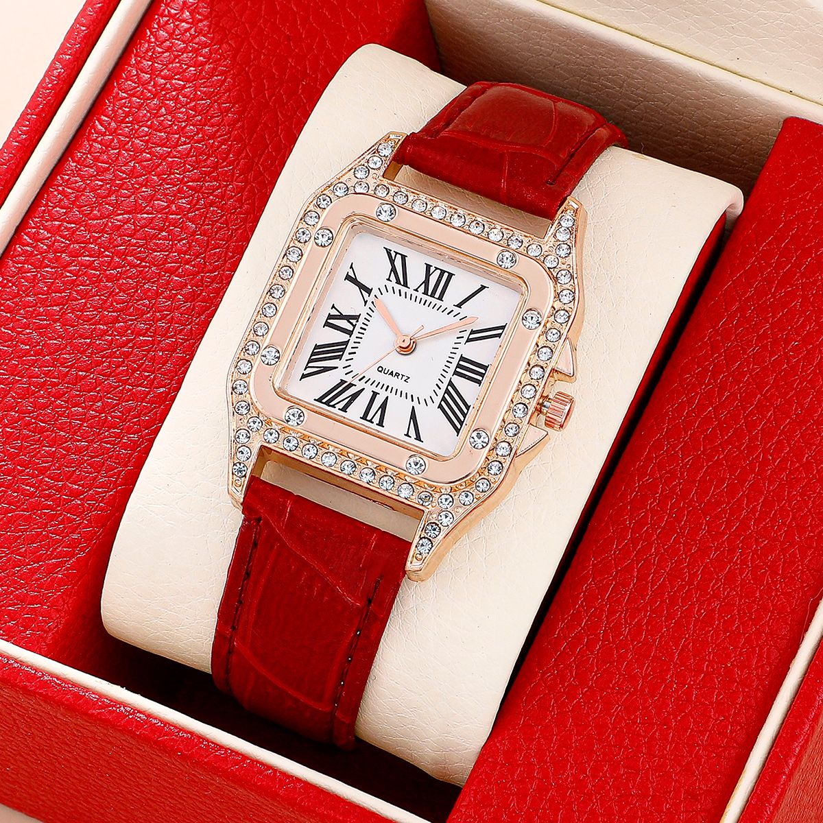 Women Diamond Watch Starry Square Dial Bracelet Watches Ladies Leather Band Quartz Wristwatch Female Clock(No Box) - 7DAY'S