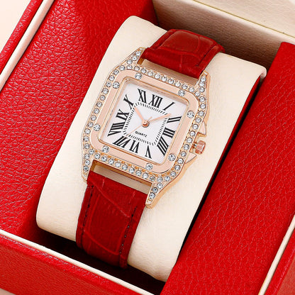 Women Diamond Watch Starry Square Dial Bracelet Watches Ladies Leather Band Quartz Wristwatch Female Clock(No Box) - 7DAY'S