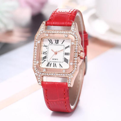 Women Diamond Watch Starry Square Dial Bracelet Watches Ladies Leather Band Quartz Wristwatch Female Clock(No Box) - 7DAY'S