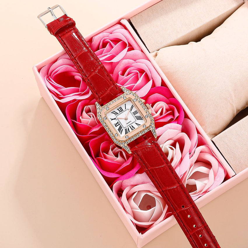 Women Diamond Watch Starry Square Dial Bracelet Watches Ladies Leather Band Quartz Wristwatch Female Clock(No Box) - 7DAY'S