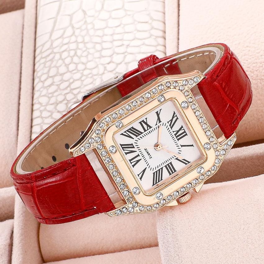 Women Diamond Watch Starry Square Dial Bracelet Watches Ladies Leather Band Quartz Wristwatch Female Clock(No Box) - 7DAY'S