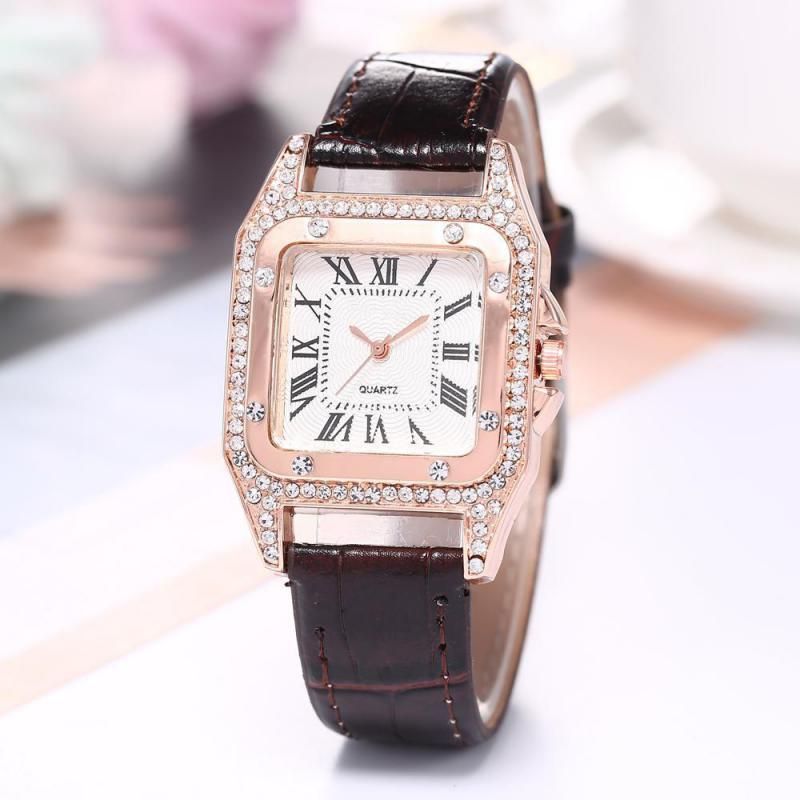 Women Diamond Watch Starry Square Dial Bracelet Watches Ladies Leather Band Quartz Wristwatch Female Clock(No Box) - 7DAY'S