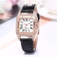 Women Diamond Watch Starry Square Dial Bracelet Watches Ladies Leather Band Quartz Wristwatch Female Clock(No Box) - 7DAY'S