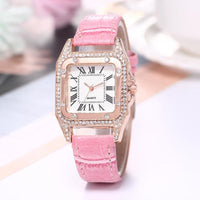 Women Diamond Watch Starry Square Dial Bracelet Watches Ladies Leather Band Quartz Wristwatch Female Clock(No Box) - 7DAY'S