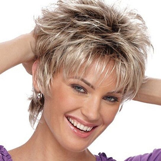 Women Fashion Short Haircut Shag Short Curly Ombre Wig with Cap Party Club - 7DAY'S