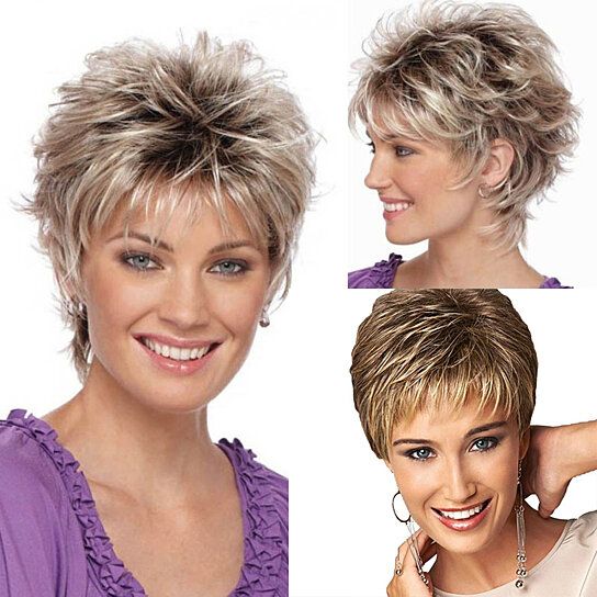 Women Fashion Short Haircut Shag Short Curly Ombre Wig with Cap Party Club - 7DAY'S