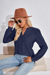 Women Tops Blouse Causal Shirts Puff Long Sleeve Tunic V Neck - 7DAY'S