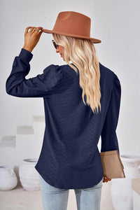 Women Tops Blouse Causal Shirts Puff Long Sleeve Tunic V Neck - 7DAY'S