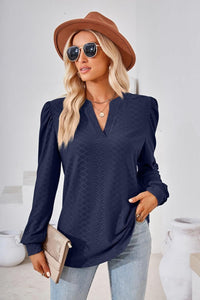 Women Tops Blouse Causal Shirts Puff Long Sleeve Tunic V Neck - 7DAY'S