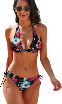 Women Two Piece Swimsuit Sexy Swimwear Halter String Triangle Bikini Sets,Orange Coconut Forest - 7DAY'S