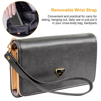 Women Wristlet Wallet PU Leather Lady Purse Credit Card Holder 4 Card Slots 3 Money Pouches 1 Coin Pocket - 7DAY'S
