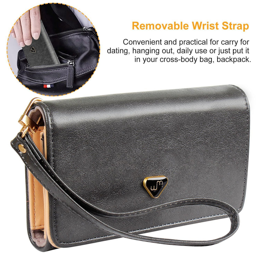 Women Wristlet Wallet PU Leather Lady Purse Credit Card Holder 4 Card Slots 3 Money Pouches 1 Coin Pocket - 7DAY'S