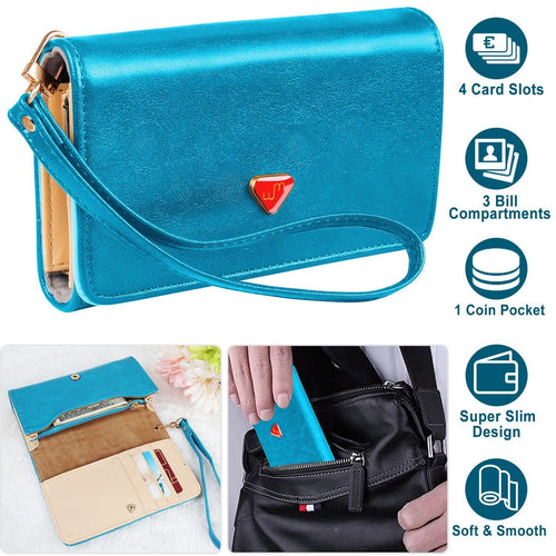 Women Wristlet Wallet PU Leather Lady Purse Credit Card Holder 4 Card Slots 3 Money Pouches 1 Coin Pocket - 7DAY'S