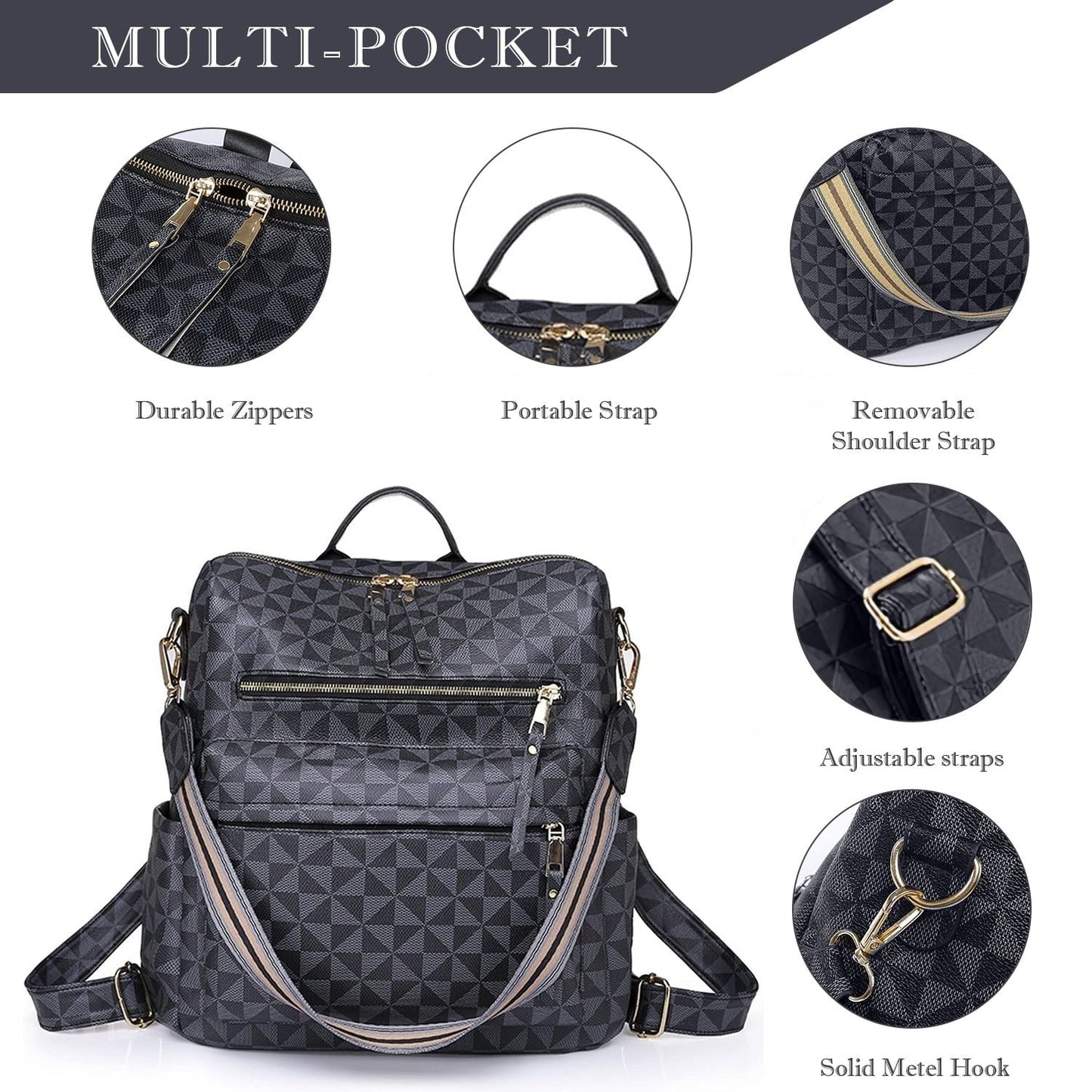 Womens Backpack Purse Leather Travel Fashion Convertible Large Ladies College Shoulder Bag - 7DAY'S