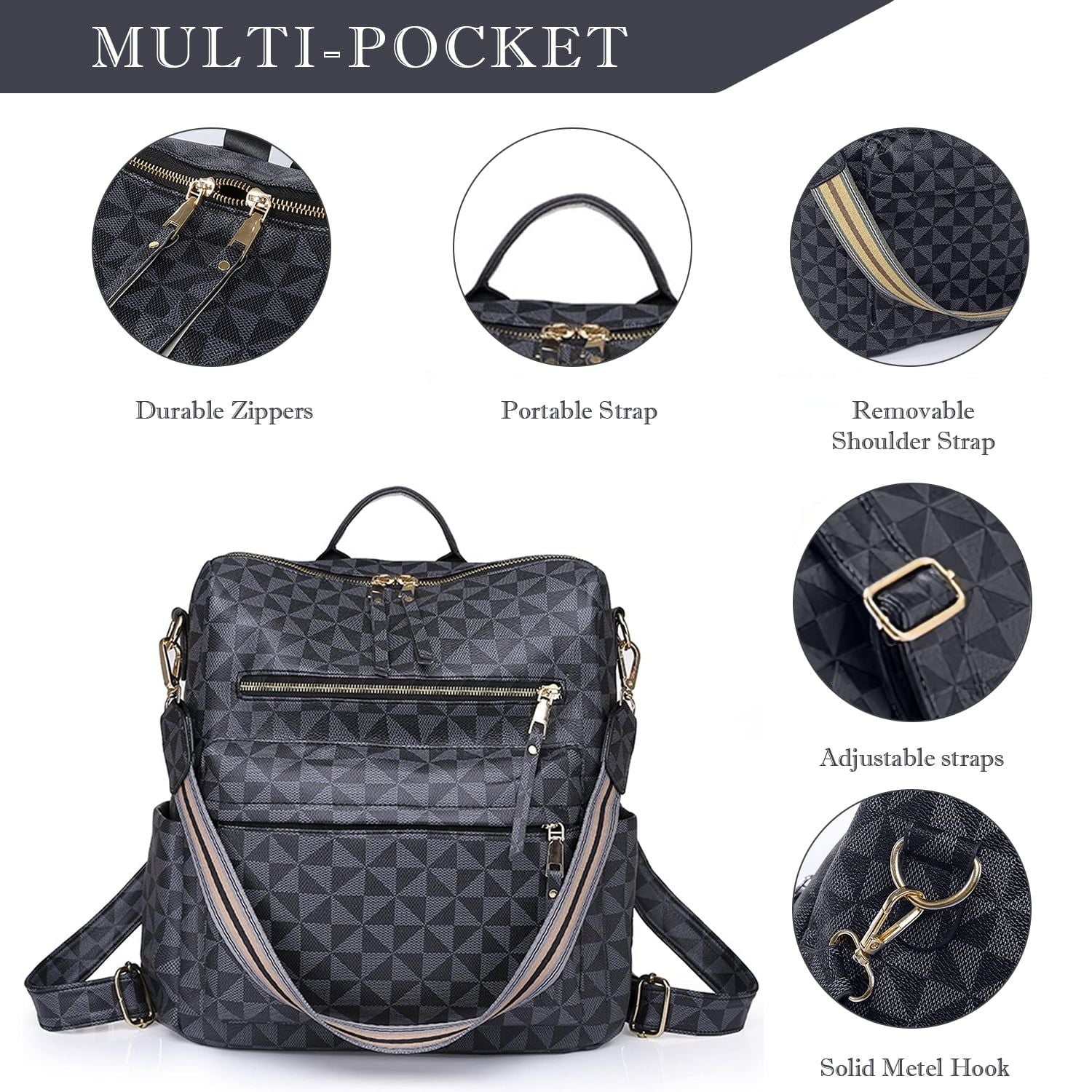 Womens Backpack Purse Leather Travel Fashion Convertible Large Ladies College Shoulder Bag - 7DAY'S