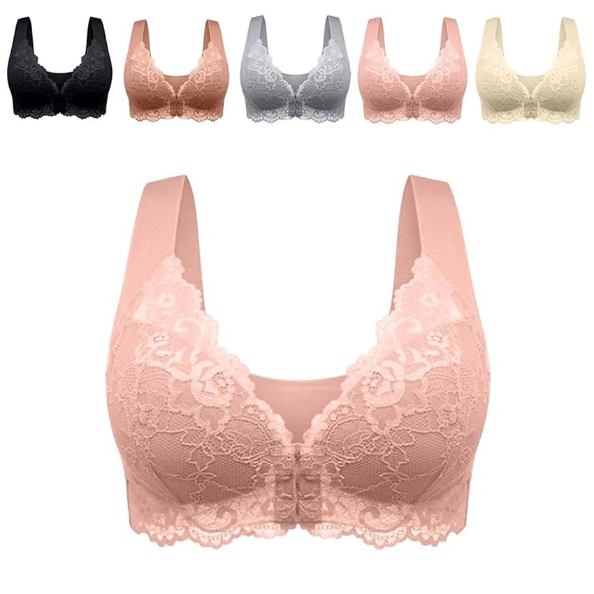 Womens Basic Solid Lace Wireless Push up Bra,Womens Solid Lace Wireless Push up Bra,Front Closure Bras,Plus Size - 7DAY'S