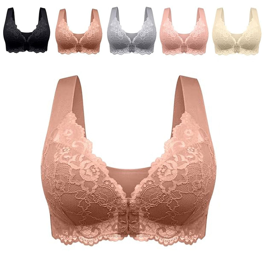 Womens Basic Solid Lace Wireless Push up Bra,Womens Solid Lace Wireless Push up Bra,Front Closure Bras,Plus Size - 7DAY'S