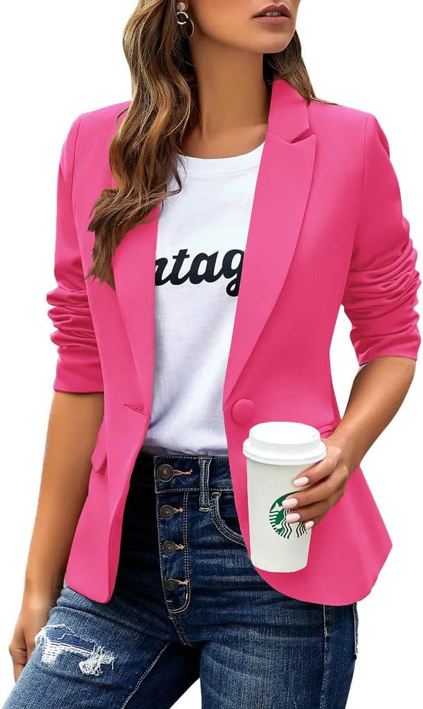 Womens Casual Blazers Long Sleeve Lapel Button Slim Work Office Blazer Jacket - 7DAY'S