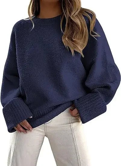 Women's Crewneck Long Sleeve Oversized Fuzzy Knit Chunky Warm Pullover Sweater Top - 7DAY'S