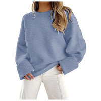 Women's Crewneck Long Sleeve Oversized Fuzzy Knit Chunky Warm Pullover Sweater Top - 7DAY'S