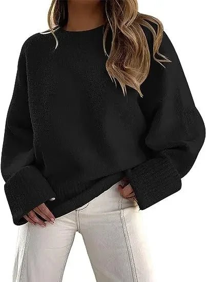 Women's Crewneck Long Sleeve Oversized Fuzzy Knit Chunky Warm Pullover Sweater Top - 7DAY'S