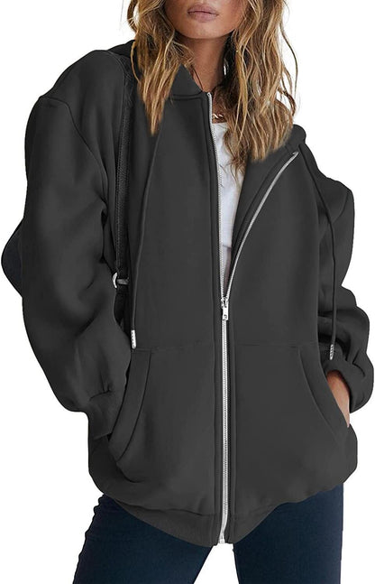 Women's Cute Hoodies Teen Girl Fall Jacket Oversized Sweatshirts Casual Drawstring Clothes Zip Up Y2K Hoodie with Pocket - 7DAY'S