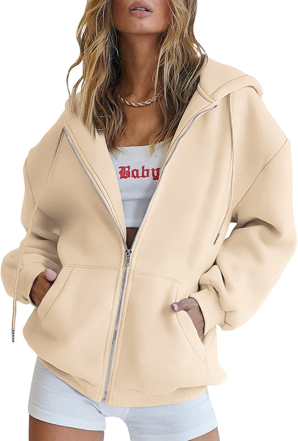 Women's Cute Hoodies Teen Girl Fall Jacket Oversized Sweatshirts Casual Drawstring Clothes Zip Up Y2K Hoodie with Pocket - 7DAY'S