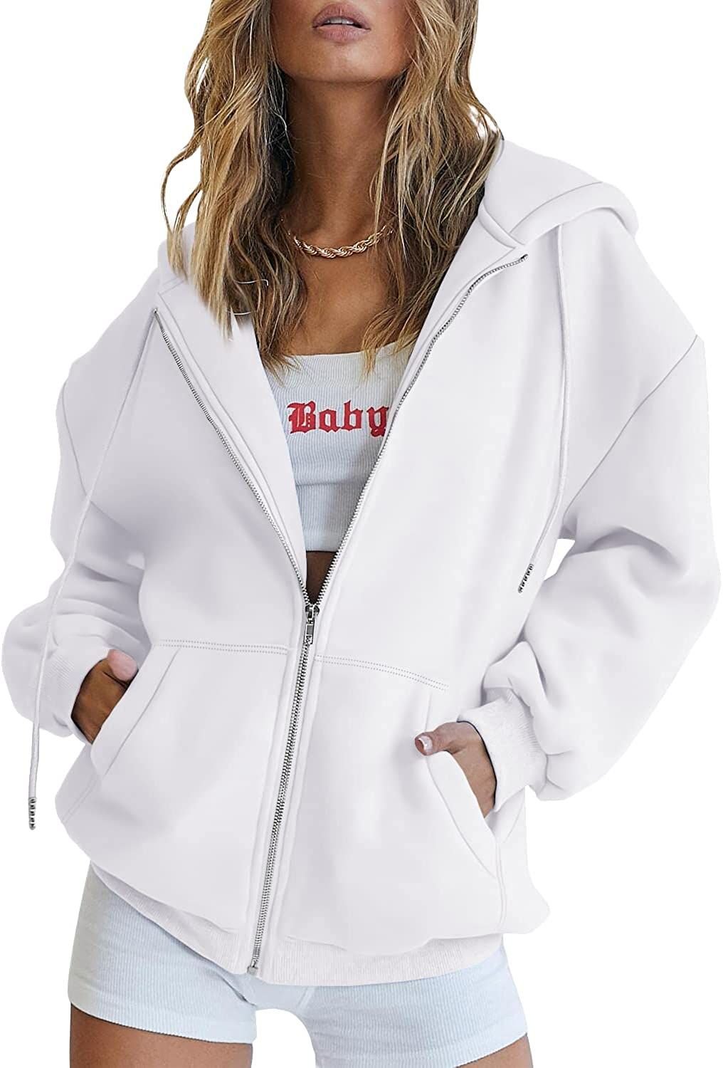Women's Cute Hoodies Teen Girl Fall Jacket Oversized Sweatshirts Casual Drawstring Clothes Zip Up Y2K Hoodie with Pocket - 7DAY'S