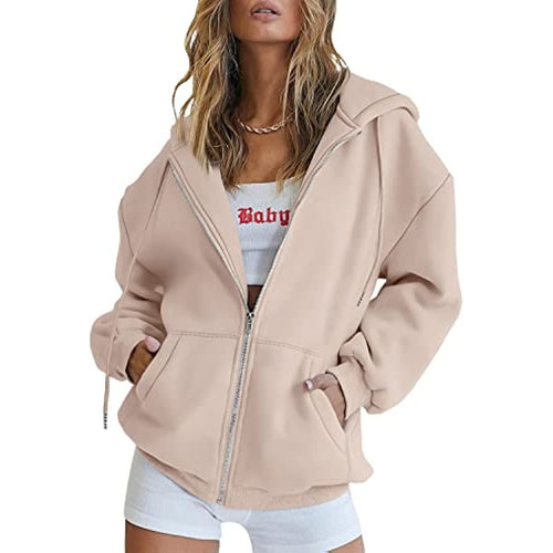 Women's Cute Hoodies Teen Girl Fall Jacket Oversized Sweatshirts Casual Drawstring Clothes Zip Up Y2K Hoodie with Pocket - 7DAY'S