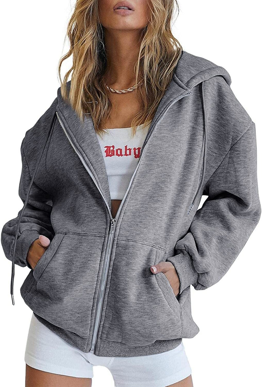 Women's Cute Hoodies Teen Girl Fall Jacket Oversized Sweatshirts Casual Drawstring Clothes Zip Up Y2K Hoodie with Pocket - 7DAY'S
