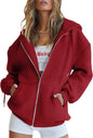 Women's Cute Hoodies Teen Girl Fall Jacket Oversized Sweatshirts Casual Drawstring Clothes Zip Up Y2K Hoodie with Pocket - 7DAY'S
