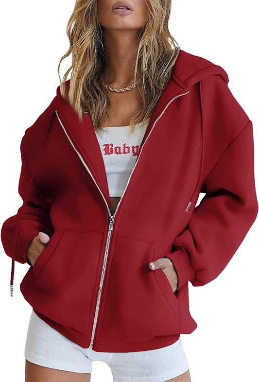 Women's Cute Hoodies Teen Girl Fall Jacket Oversized Sweatshirts Casual Drawstring Clothes Zip Up Y2K Hoodie with Pocket - 7DAY'S