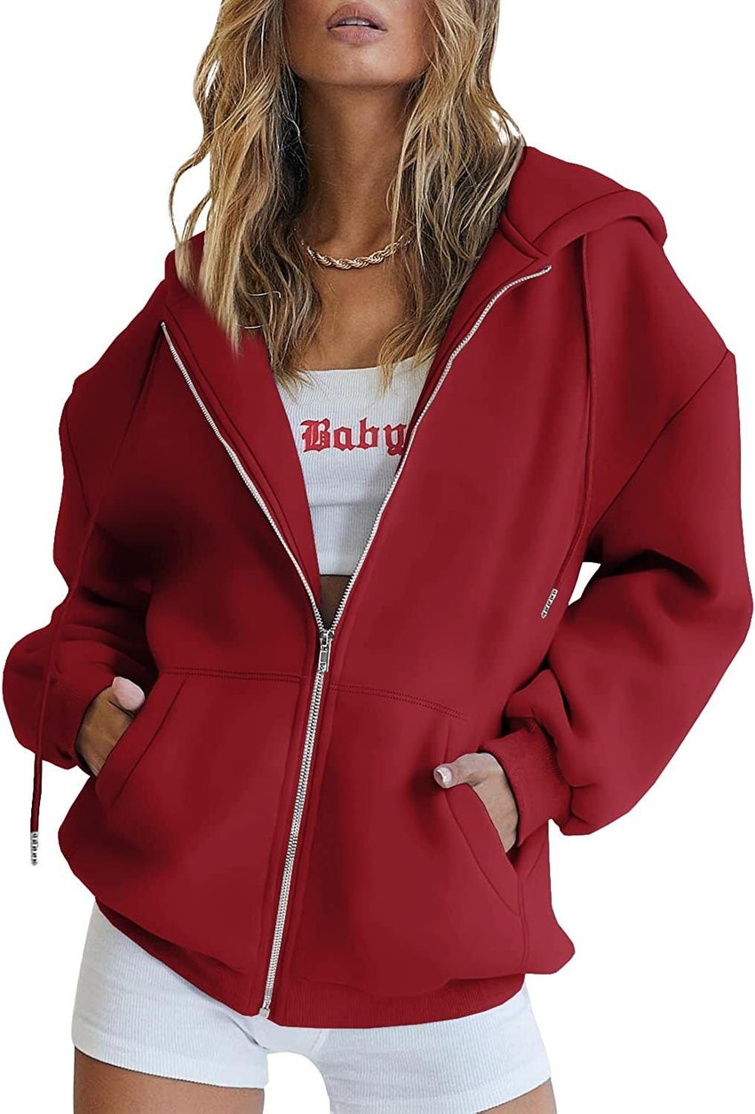 Women's Cute Hoodies Teen Girl Fall Jacket Oversized Sweatshirts Casual Drawstring Clothes Zip Up Y2K Hoodie with Pocket - 7DAY'S