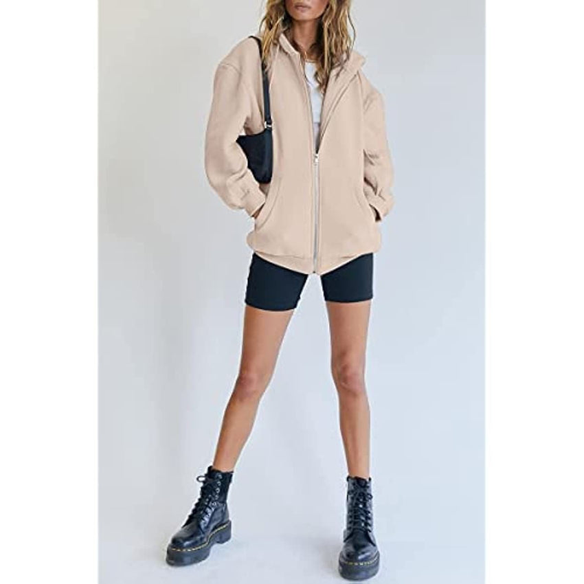 Women's Cute Hoodies Teen Girl Fall Jacket Oversized Sweatshirts Casual Drawstring Clothes Zip Up Y2K Hoodie with Pocket - 7DAY'S