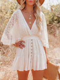 Women's Dresses Casual Lace Patchwork Batwing Sleeve V Neck Fashion Summer Loose Dress - 7DAY'S