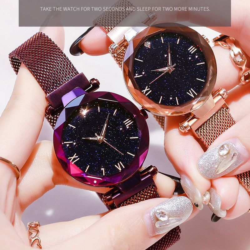 Women's Fashion Starry Sky Watches Magnet Buckle Mesh Belt Diamond Quartz Watch Women Dress Clock - 7DAY'S