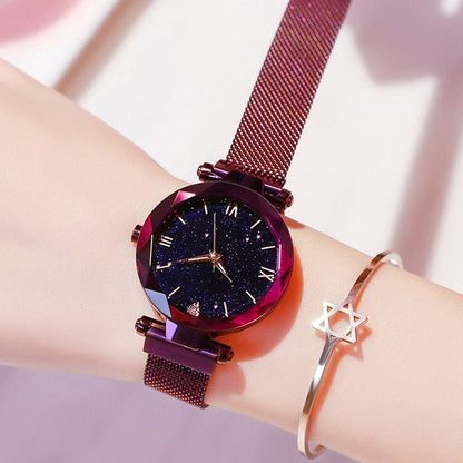 Women's Fashion Starry Sky Watches Magnet Buckle Mesh Belt Diamond Quartz Watch Women Dress Clock - 7DAY'S