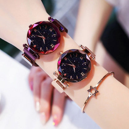 Women's Fashion Starry Sky Watches Magnet Buckle Mesh Belt Diamond Quartz Watch Women Dress Clock - 7DAY'S