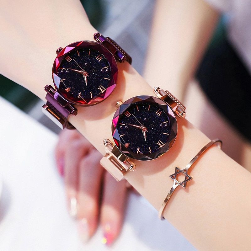 Women's Fashion Starry Sky Watches Magnet Buckle Mesh Belt Diamond Quartz Watch Women Dress Clock - 7DAY'S