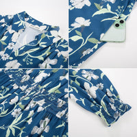 Women's Floral Dress for Women 2025 Fall Midi Dress Casual Long Sleeve V Neck A Line Flowy Shirt Dresses with Pocket - 7DAY'S