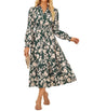 Women's Floral Dress for Women 2025 Fall Midi Dress Casual Long Sleeve V Neck A Line Flowy Shirt Dresses with Pocket - 7DAY'S