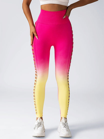 Women's High - Waisted Gradient Yoga Pants, Cutout Leggings, Booty Lifting, Athletic Long Tights For Fitness Workout, Breathable Sportswear - 7DAY'S