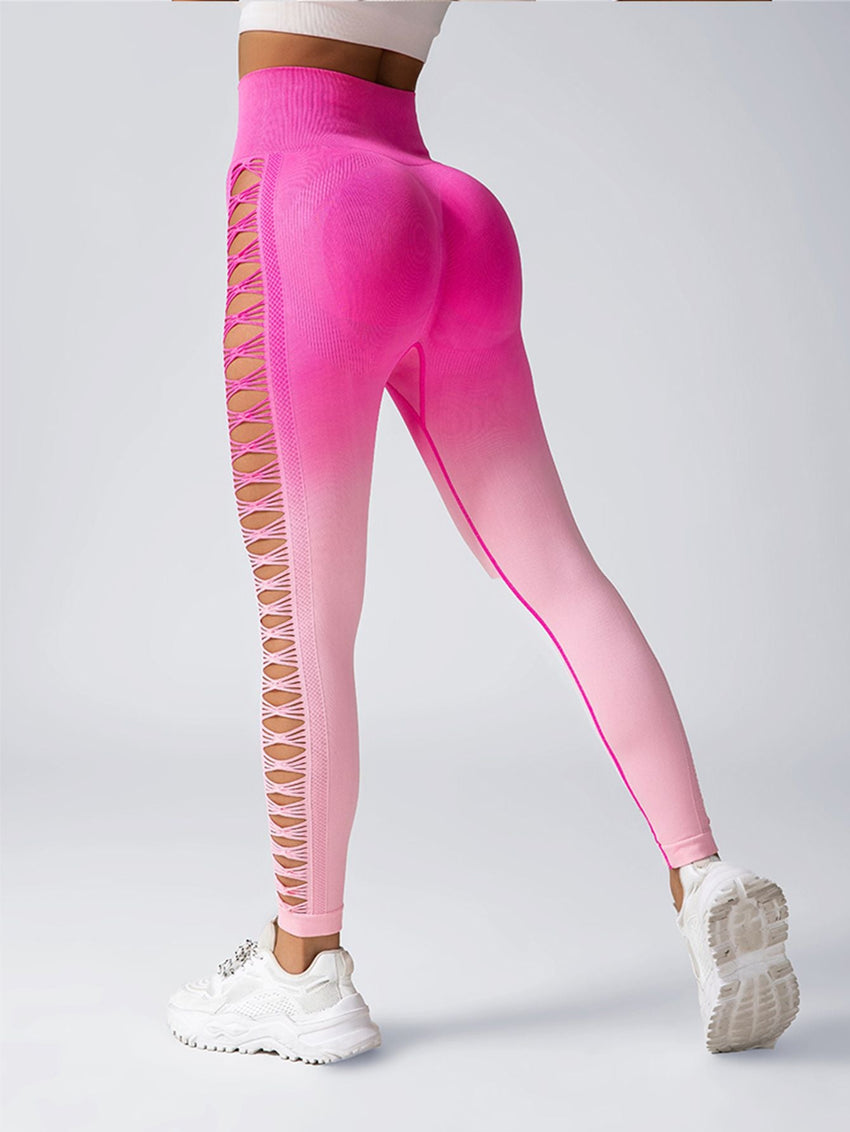 Women's High - Waisted Gradient Yoga Pants, Cutout Leggings, Booty Lifting, Athletic Long Tights For Fitness Workout, Breathable Sportswear - 7DAY'S